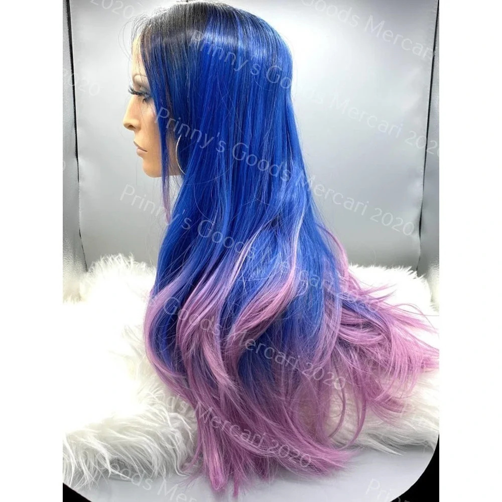Synthetic Lace Front Wig Ombre Natural Long Layers 20"Dark Roots Hair Ship Ready - Picture 8 of 9